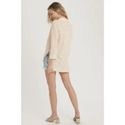 J+j Peach Stripe Burnout Button Up Knit Shirt