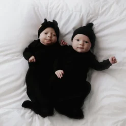 Three Little Tots Preemie + Newborn Black Ribbed Knotted Gown