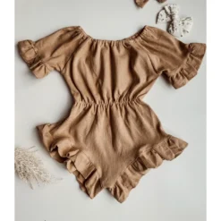 Minikane Overalls + Rompers Tan Ruffle Scrunch Romper