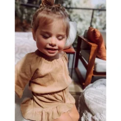 Minikane Overalls + Rompers Tan Ruffle Scrunch Romper