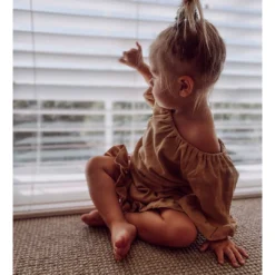 Minikane Overalls + Rompers Tan Ruffle Scrunch Romper