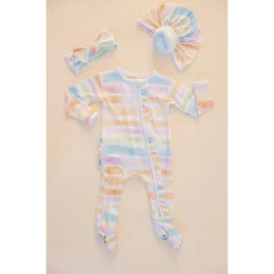 Sleepers Sunset Stripe Bamboo Zip Sleeper + Ruffles - Arrows & Bow X Joss + J