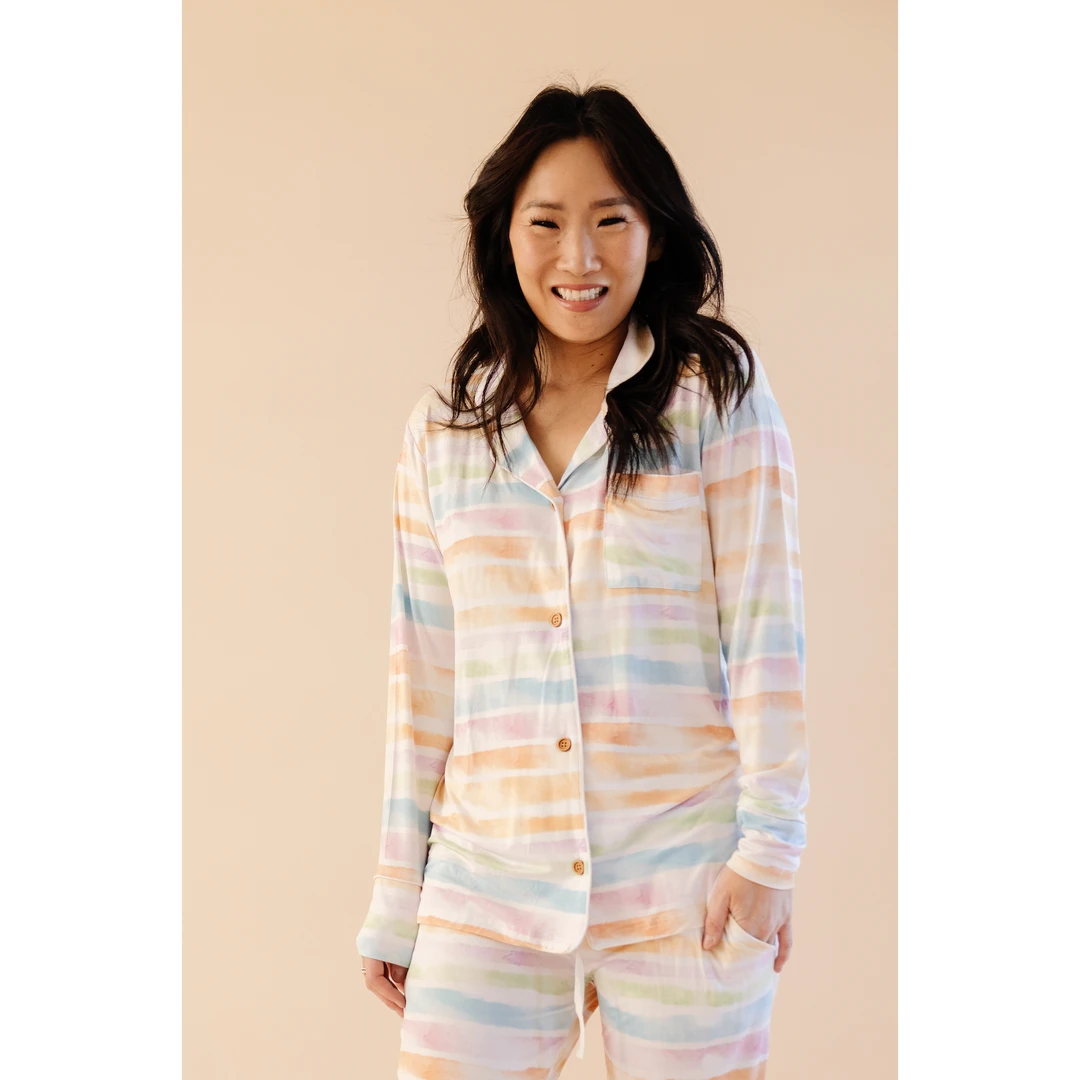 Sunset Stripes Bamboo Women's Luxe Lounge Set - Arrows & Bow X Joss + J 4 Sunset Stripes Bamboo Women's Luxe Lounge Set - Arrows & Bow X Joss + J