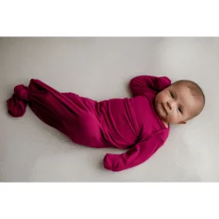 Three Little Tots Preemie + Newborn Magenta Ribbed Knotted Gown
