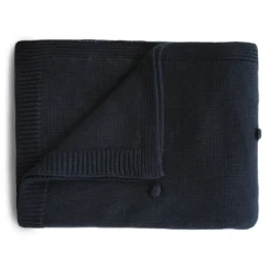 Mushie Swaddles + Blankets Dark Navy Knitted Textured Dots Blanket