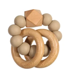 Pretty Please Teethers Warm Taupe Sawyer Xl Teething Ring Rattle Toy
