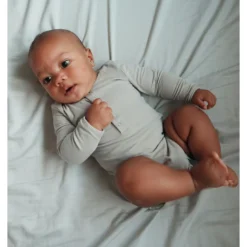 Pehr Soft Grey Half Button Long Sleeve Onesie