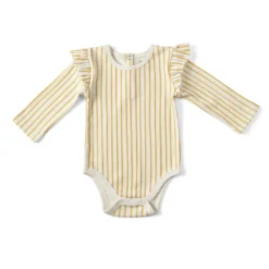Pehr Marigold Stripe Ruffle Long Sleeve Onesie