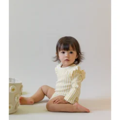 Pehr Marigold Stripe Ruffle Long Sleeve Onesie