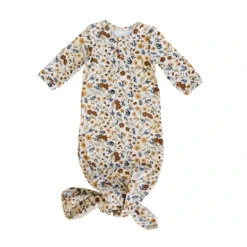 Mebie Baby Harvest Floral Organic Cotton Knotted Gown Preemie + Newborn