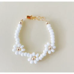 Little Lunds Co White + Gold Daisy Flower Bracelet Jewelry