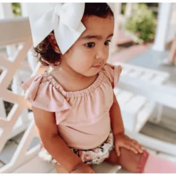 Bailey's Blossoms Blush Flutter Sleeve Leotard