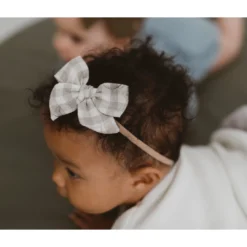 Mae + Skye Headwear Ecru Check Mini Pinwheel Bow Hair Clip