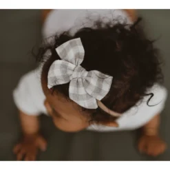 Mae + Skye Headwear Ecru Check Mini Pinwheel Bow Nylon Headband