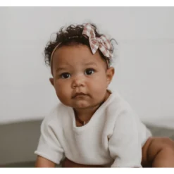 Mae + Skye Toffee Check Mini Pinwheel Bow Nylon Headband Headwear