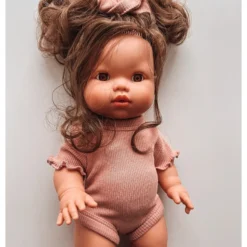 Mauve Ribbed Curly Sleeve Minikane Romper Dolls + Plushies