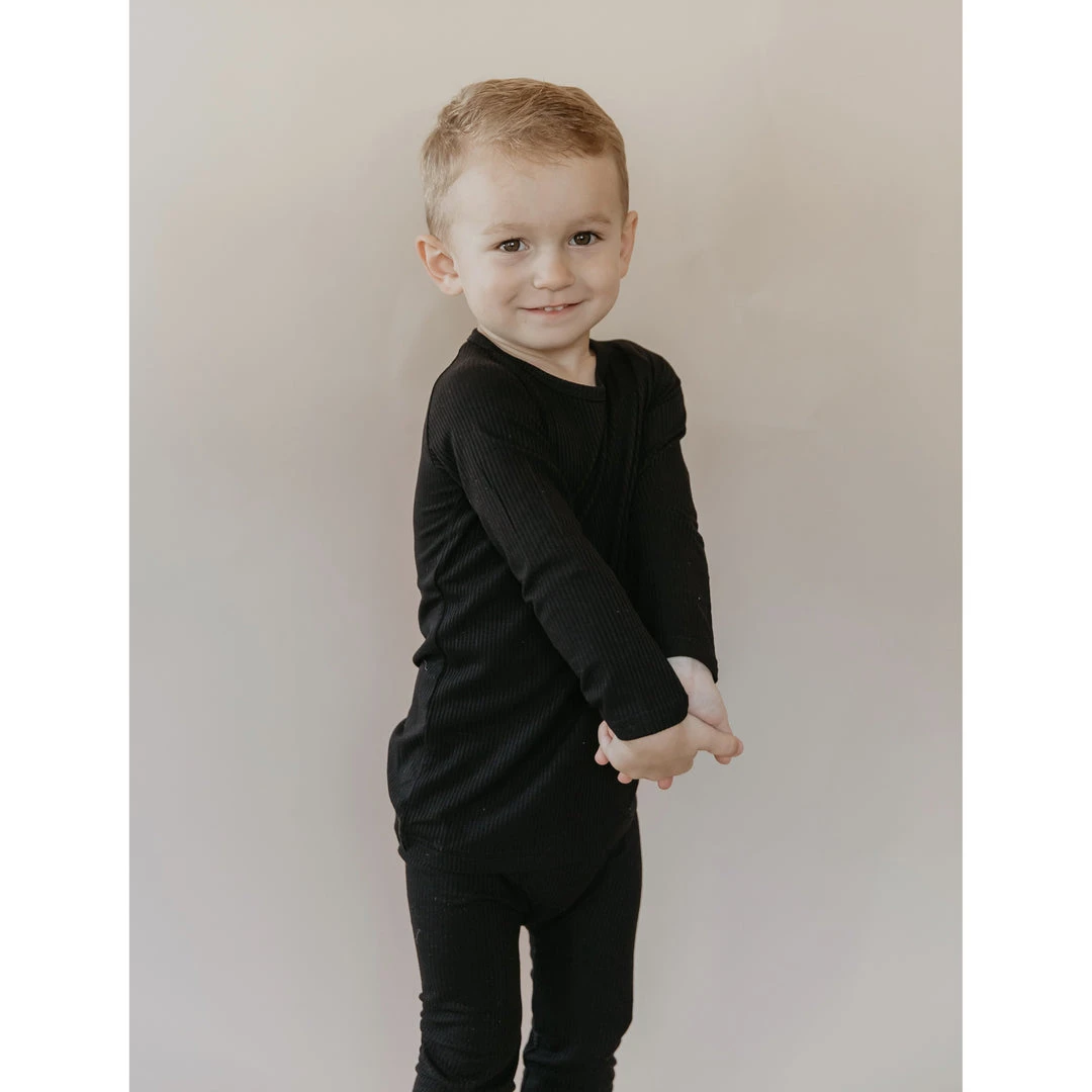 Joss + J Midnight Black Ribbed Bamboo Long Sleeve Shirt Tops 3 Joss + J Midnight Black Ribbed Bamboo Long Sleeve Shirt Tops