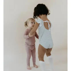 Joss + J Leotards Sage Stripes Bamboo Flutter Sleeve Leotard