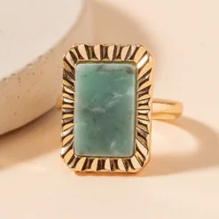 J+j Rings Amazonite Rectangular Metal Ring