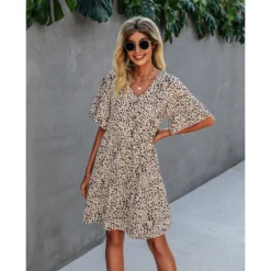 J+j Beige Animal Print Button Dress