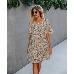 J+j Beige Animal Print Button Dress