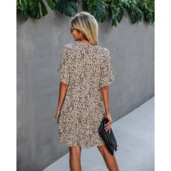 J+j Beige Animal Print Button Dress