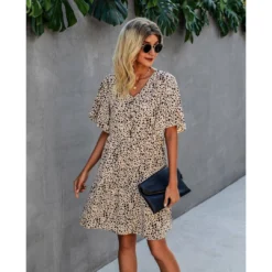 J+j Beige Animal Print Button Dress