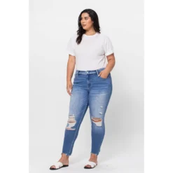 J+j Jeans + Pants Ripped Mid Rise Ankle Skinny Jeans Plus Size