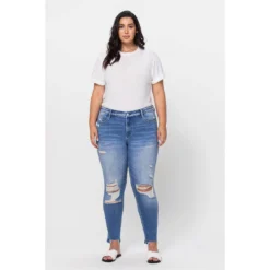 J+j Jeans + Pants Ripped Mid Rise Ankle Skinny Jeans Plus Size