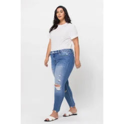 J+j Jeans + Pants Ripped Mid Rise Ankle Skinny Jeans Plus Size