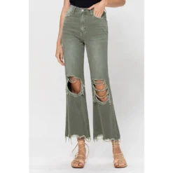 Play Dainty Sales Store 30 J+j Army Green Cropped Flare Jeans Jeans + Pants