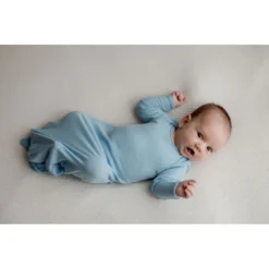Three Little Tots Baby Blue Ribbed Knotted Gown