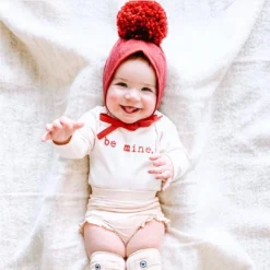 Tenth + Pine Be Mine Red + Natural Organic Long Sleeve Onesie