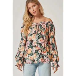 J+j Tops Black Floral Print Blouse