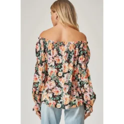 J+j Tops Black Floral Print Blouse