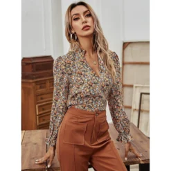 J+j Beige Floral Print Blouse