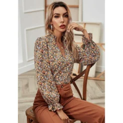 J+j Beige Floral Print Blouse