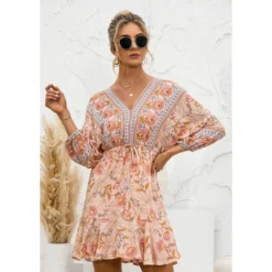 J+j Orange Floral Ruffle Hem Boho Dress Dresses