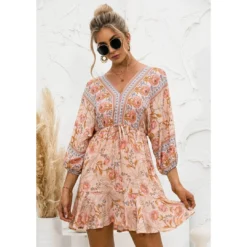 J+j Orange Floral Ruffle Hem Boho Dress Dresses