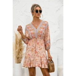 J+j Orange Floral Ruffle Hem Boho Dress Dresses