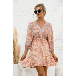 J+j Orange Floral Ruffle Hem Boho Dress Dresses