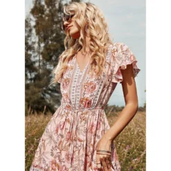 J+j Pink Butterfly Sleeve Boho Dress Dresses