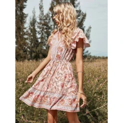 J+j Pink Butterfly Sleeve Boho Dress Dresses