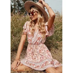 J+j Pink Butterfly Sleeve Boho Dress Dresses