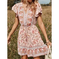 J+j Pink Butterfly Sleeve Boho Dress Dresses