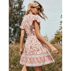J+j Pink Butterfly Sleeve Boho Dress Dresses