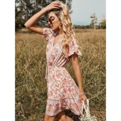 J+j Pink Butterfly Sleeve Boho Dress Dresses
