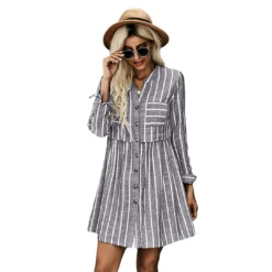 J+j Dresses Contrast Striped Buttoned Shirt Dress