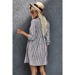 J+j Dresses Contrast Striped Buttoned Shirt Dress