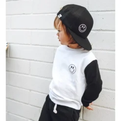 George Hats Headwear Black + White Smiley Trucker Hat